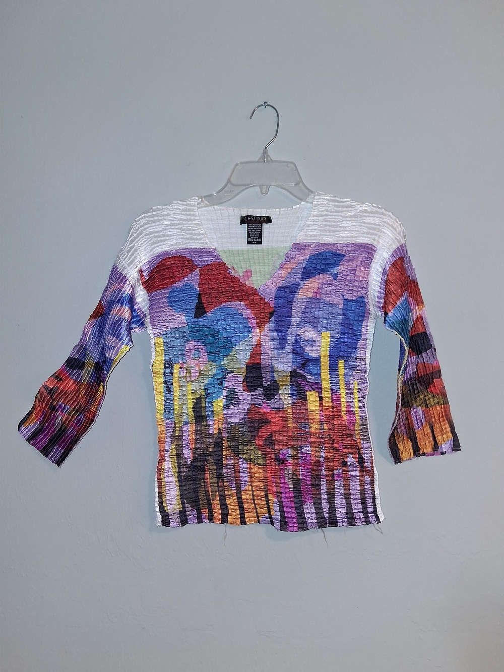 Colorful Abstract V-Neck Sweater - Multicolor
